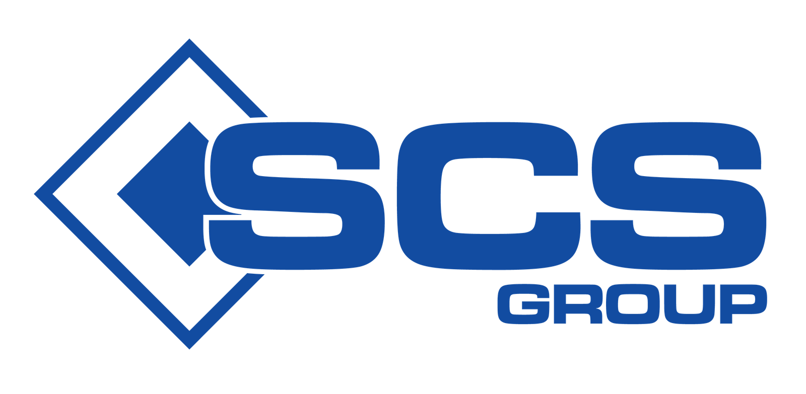 Blue logo for SCS Group with a diamond decoratively behind the 'S'.